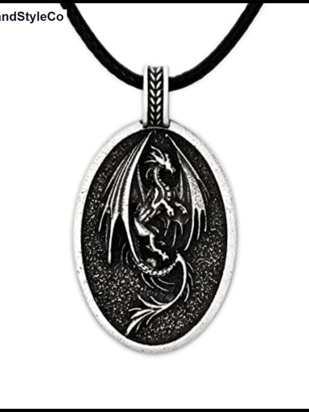Medieval Dragon Pendant Necklace Antique Silver Finish Faux Leather Cord